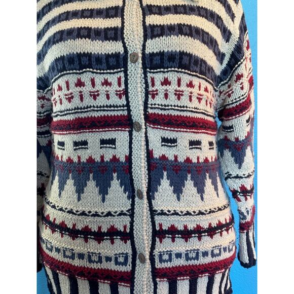 Eddie Bauer LEGENDS Cardigan Sweater Intarsia Knit Button Close Heavy Cotton M - Picture 4 of 6